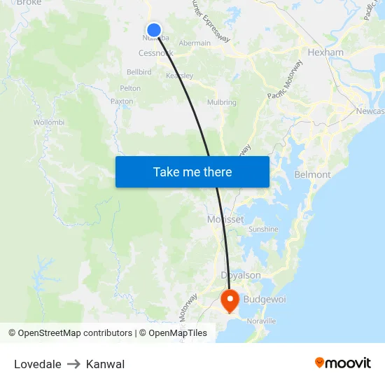 Lovedale to Kanwal map