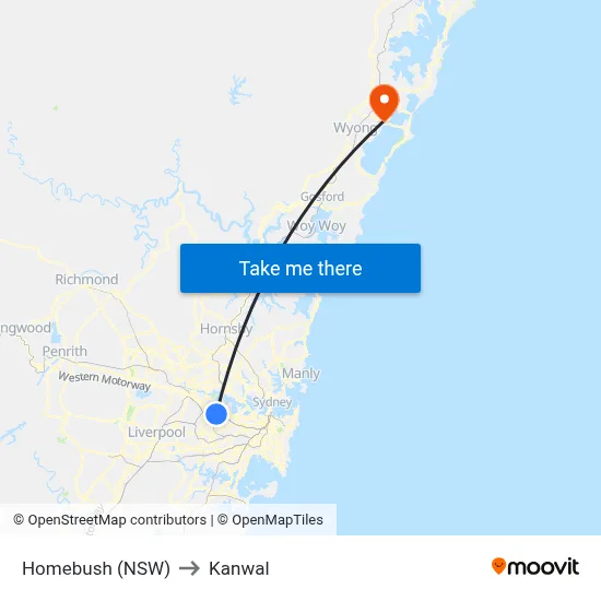 Homebush (NSW) to Kanwal map