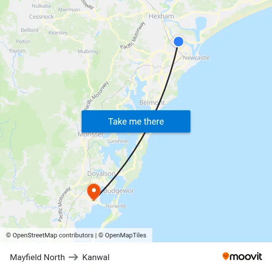 Mayfield North to Kanwal map