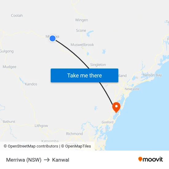 Merriwa (NSW) to Kanwal map