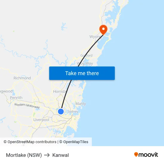 Mortlake (NSW) to Kanwal map