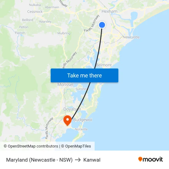 Maryland (Newcastle - NSW) to Kanwal map