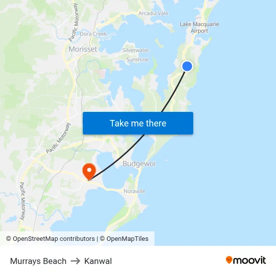 Murrays Beach to Kanwal map