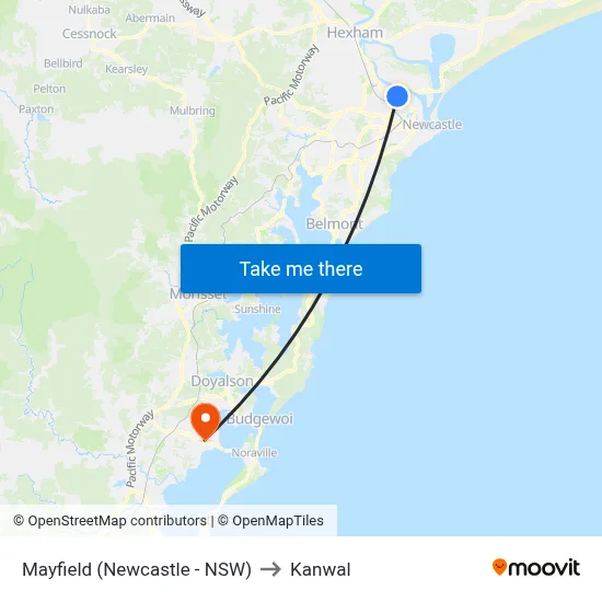 Mayfield (Newcastle - NSW) to Kanwal map