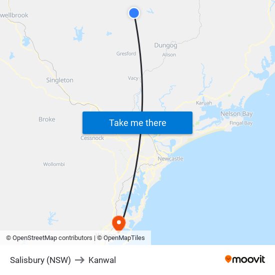 Salisbury (NSW) to Kanwal map