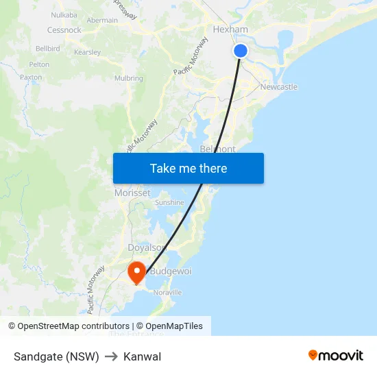 Sandgate (NSW) to Kanwal map