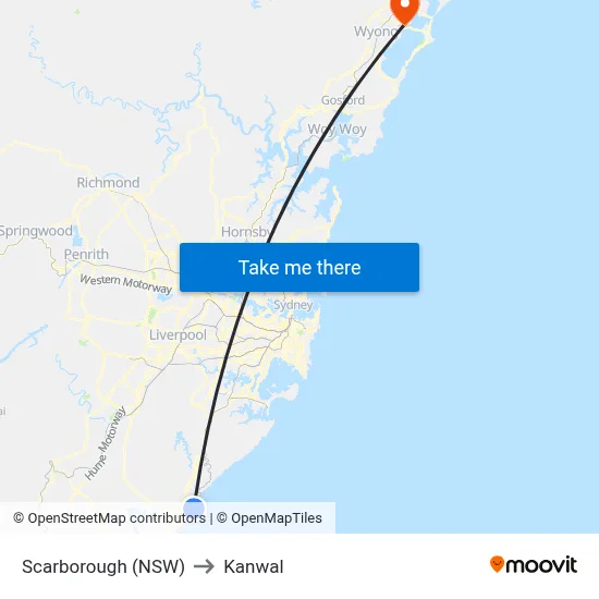 Scarborough (NSW) to Kanwal map