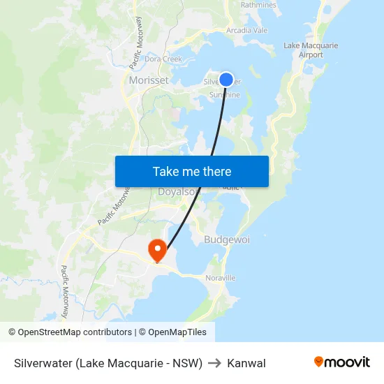Silverwater (Lake Macquarie - NSW) to Kanwal map