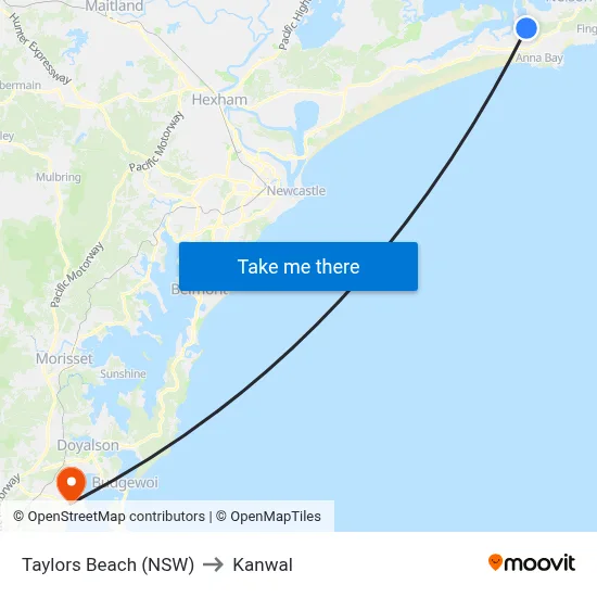 Taylors Beach (NSW) to Kanwal map