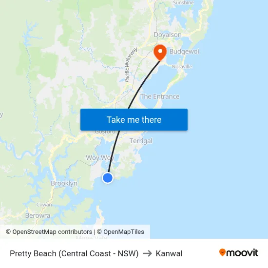 Pretty Beach (Central Coast - NSW) to Kanwal map