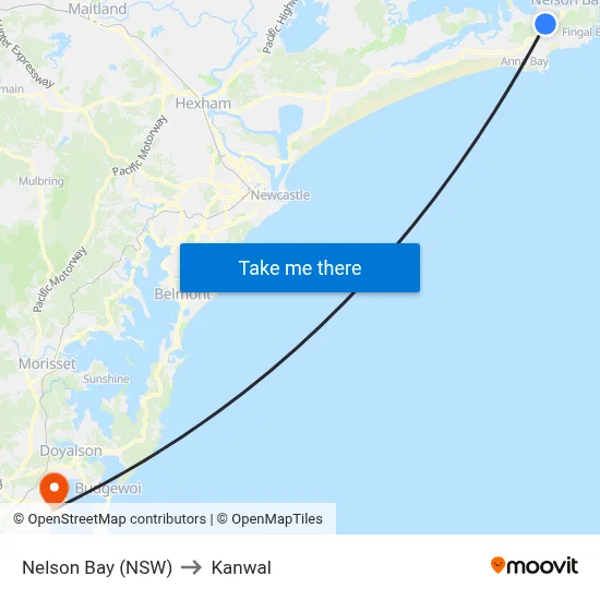 Nelson Bay (NSW) to Kanwal map