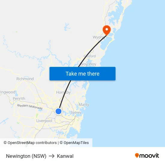 Newington (NSW) to Kanwal map