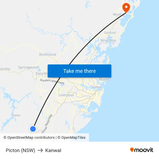 Picton (NSW) to Kanwal map