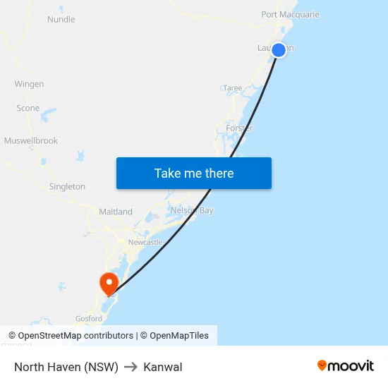 North Haven (NSW) to Kanwal map