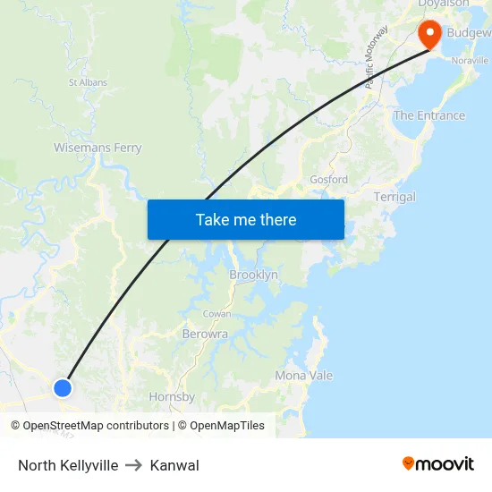 North Kellyville to Kanwal map