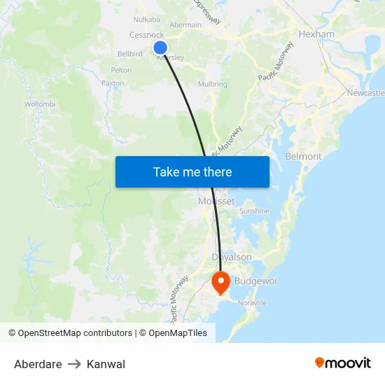Aberdare to Kanwal map