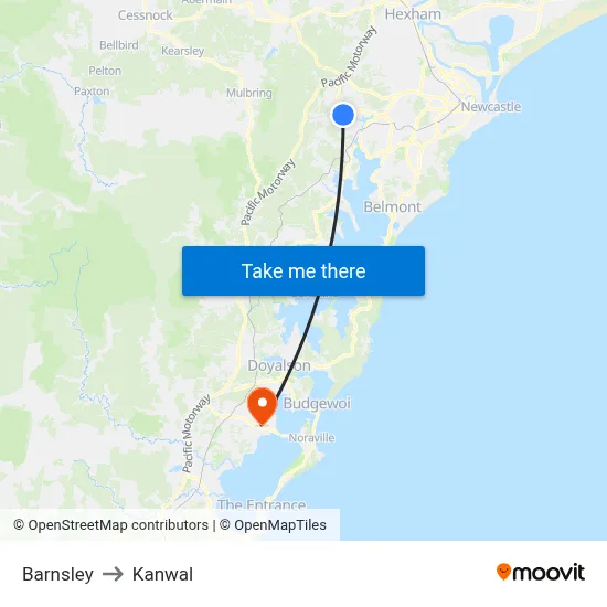 Barnsley to Kanwal map