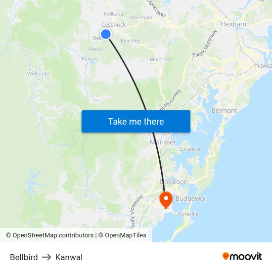 Bellbird to Kanwal map