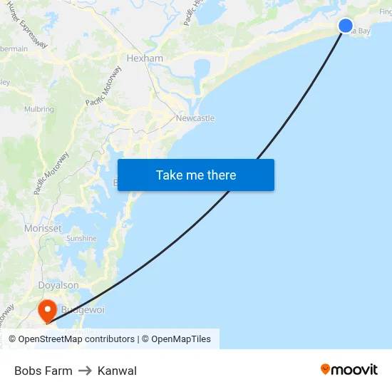 Bobs Farm to Kanwal map