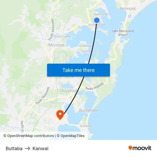 Buttaba to Kanwal map