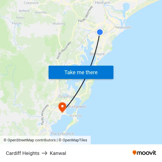 Cardiff Heights to Kanwal map