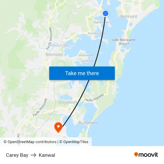 Carey Bay to Kanwal map