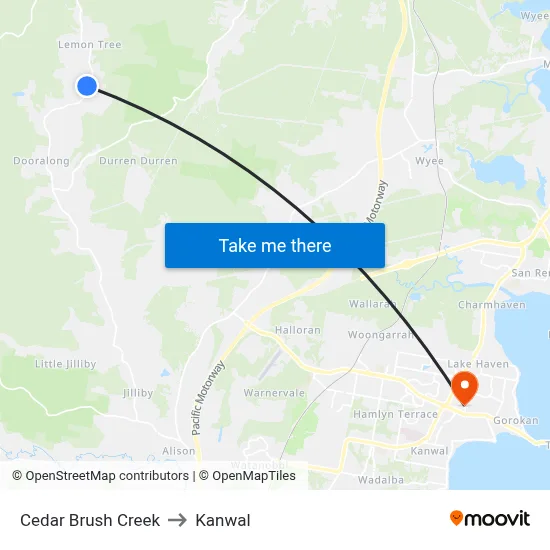 Cedar Brush Creek to Kanwal map