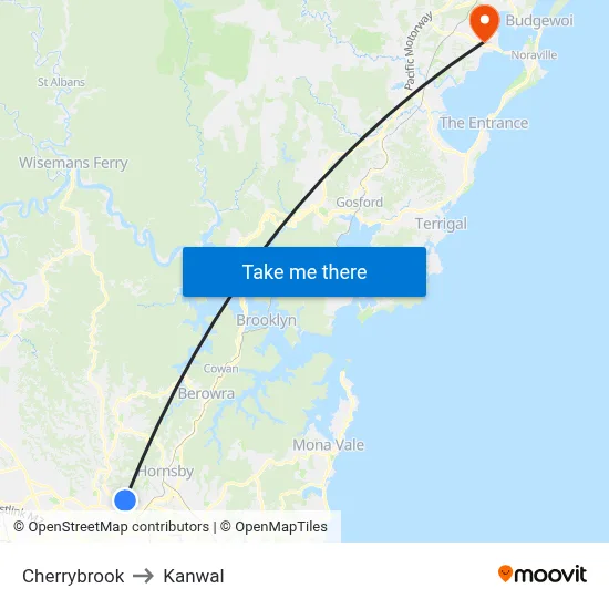 Cherrybrook to Kanwal map