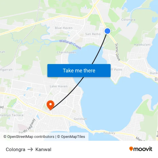 Colongra to Kanwal map