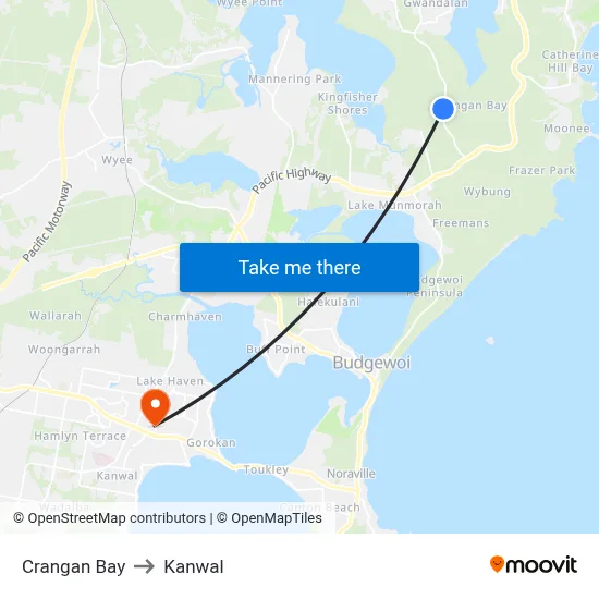 Crangan Bay to Kanwal map