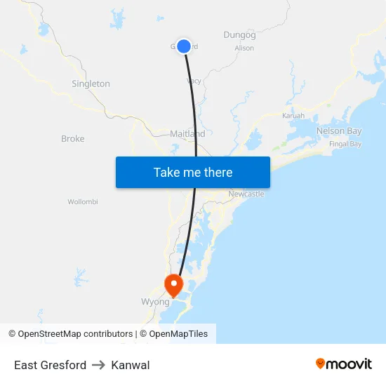 East Gresford to Kanwal map