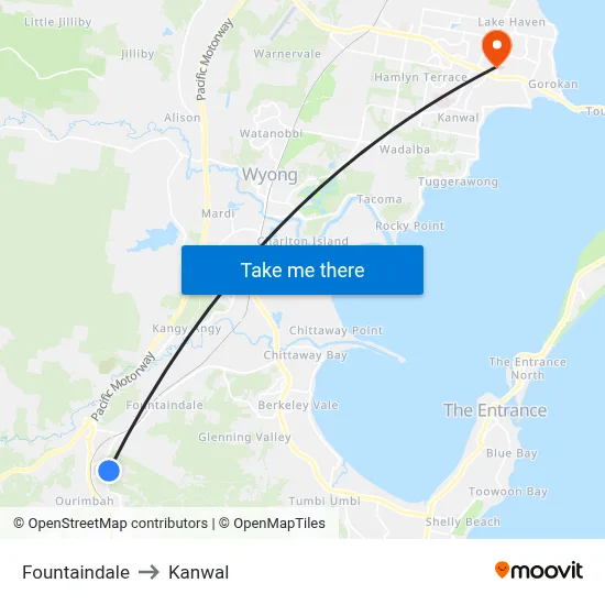 Fountaindale to Kanwal map