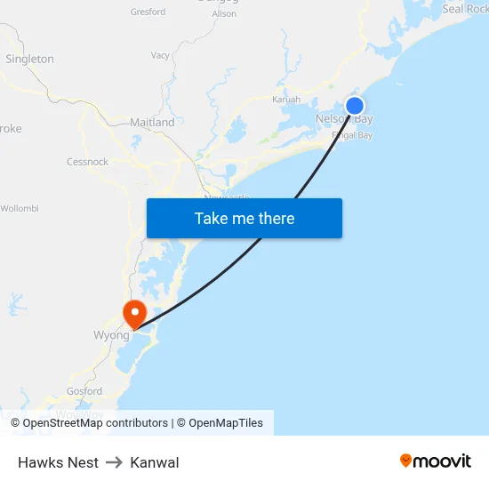 Hawks Nest to Kanwal map