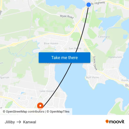 Jilliby to Kanwal map