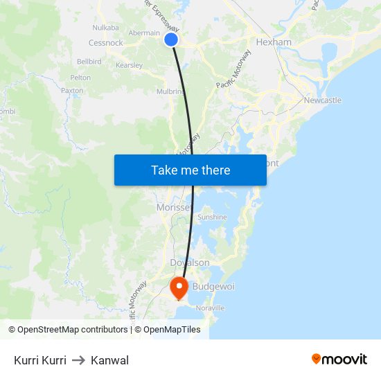 Kurri Kurri to Kanwal map