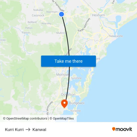 Kurri Kurri to Kanwal map