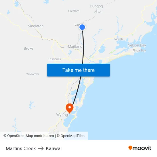 Martins Creek to Kanwal map