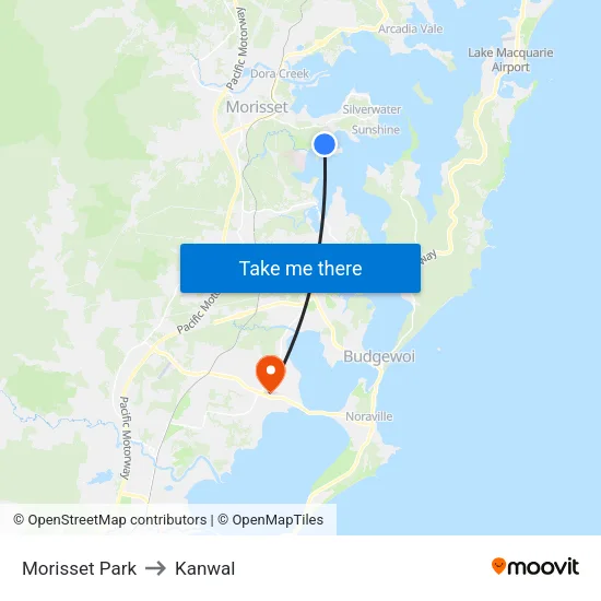 Morisset Park to Kanwal map