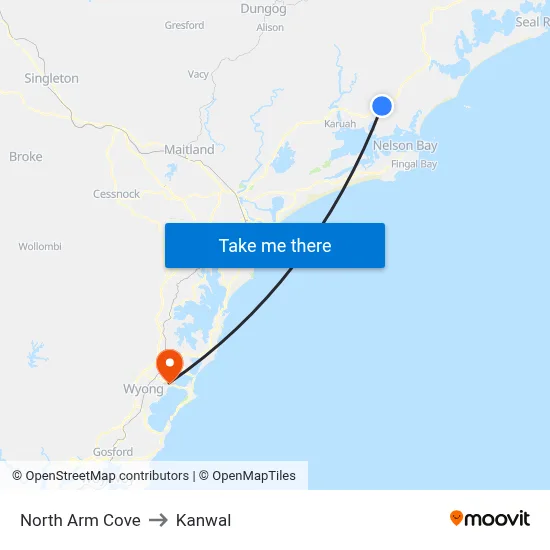 North Arm Cove to Kanwal map