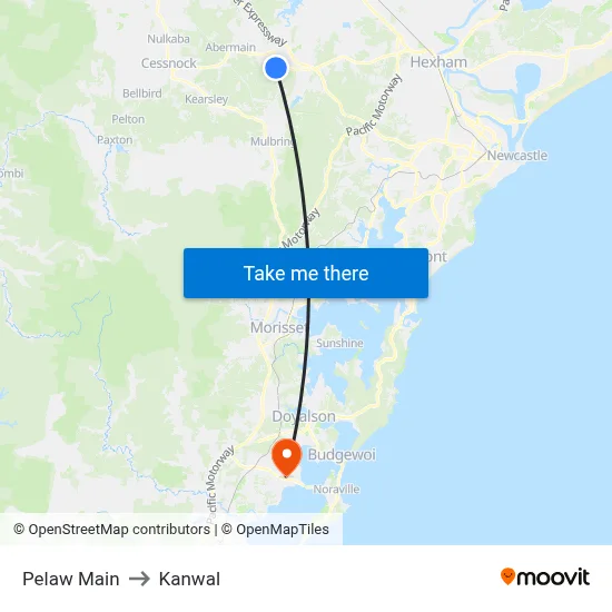 Pelaw Main to Kanwal map