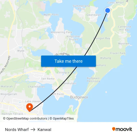 Nords Wharf to Kanwal map