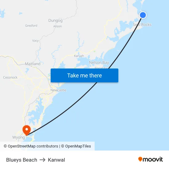 Blueys Beach to Kanwal map