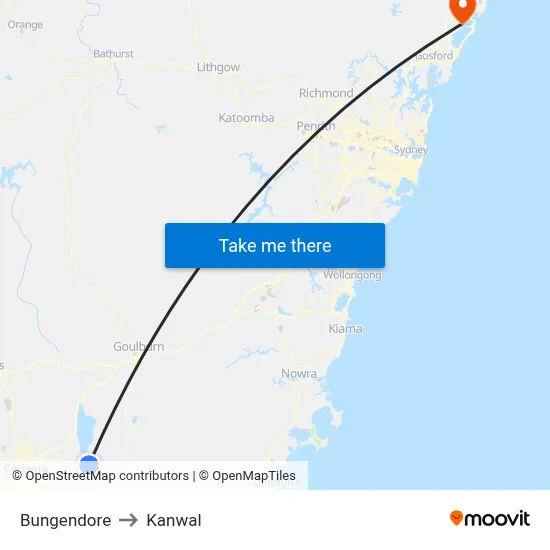 Bungendore to Kanwal map