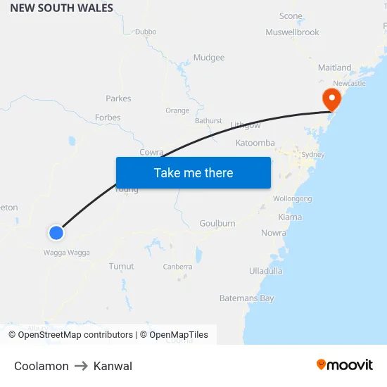Coolamon to Kanwal map