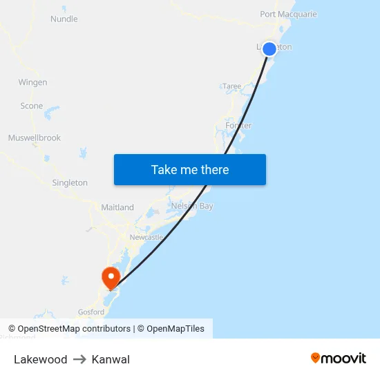 Lakewood to Kanwal map