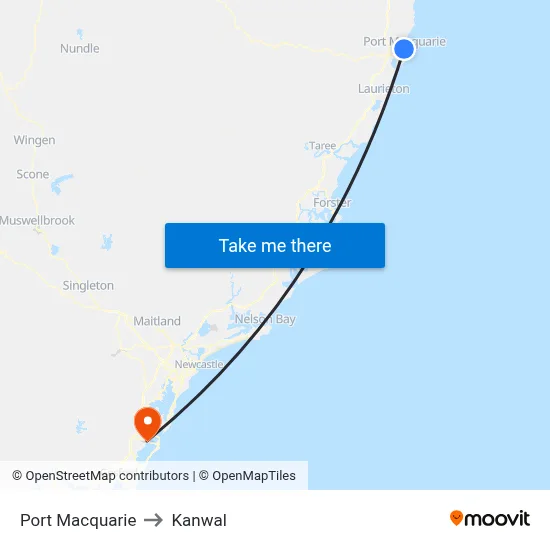 Port Macquarie to Kanwal map