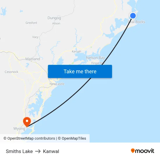 Smiths Lake to Kanwal map