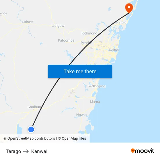 Tarago to Kanwal map