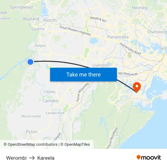 Werombi to Kareela map