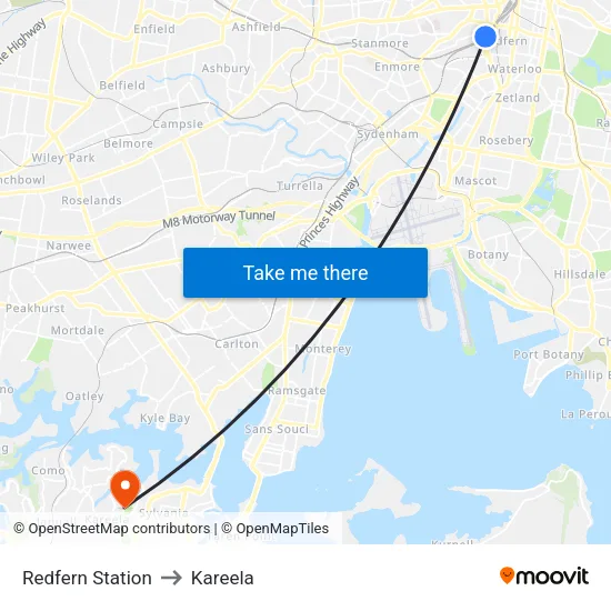 Redfern Station to Kareela map